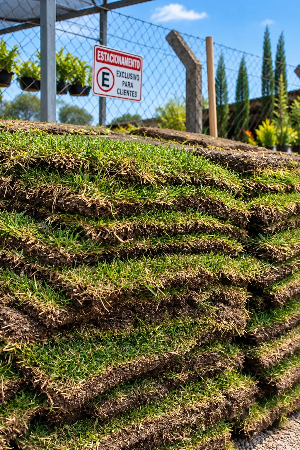 Placas de grama empilhadas na Verde Mix